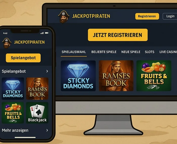 Casino-Oberfläche von JackpotPiraten auf Smartphone und Desktop