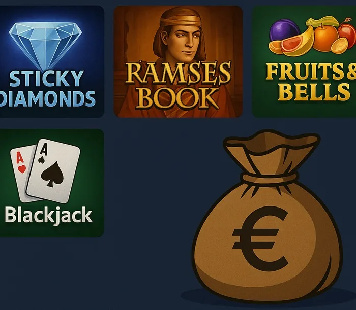 Spielauswahl und Geldsack mit Eurozeichen bei JackpotPiraten